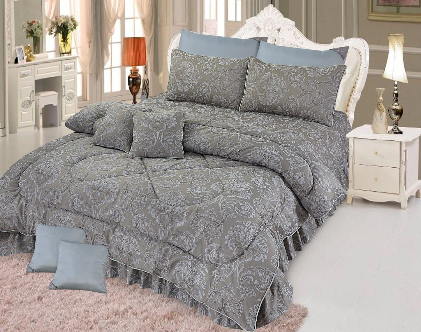 STONE GREY FULLY QUILTED 10 Pcs RAZAI SET