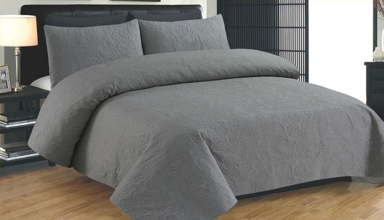 Grey Plain-Summer Bedspread Set( Light Filling)