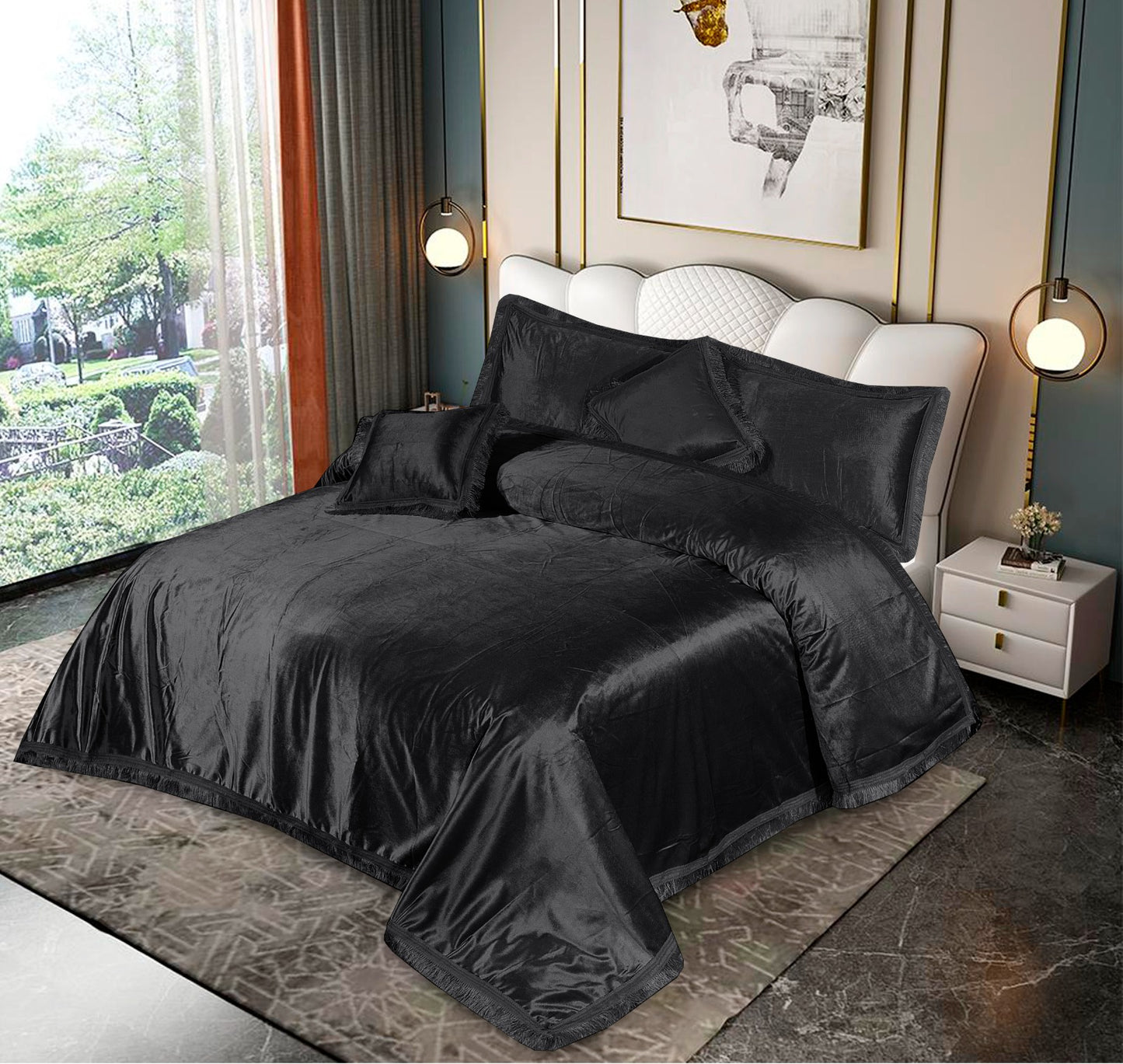 BLACK 5 Pcs BEDSHEETSET