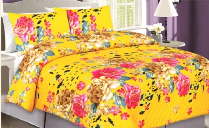 YELLOW ROSE 3 PCS PRINTED BEDSPREAD-LIGHT FILLING