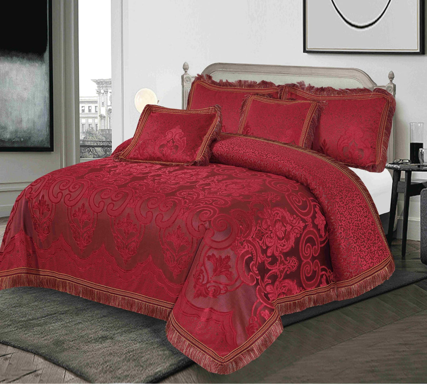 RED-5 PCS VELVET BEDSHEET SET